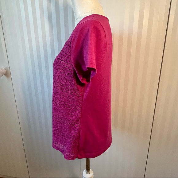 Croft & Barrow petite pink cutouts layer crochet-style tee Size M - Picture 3 of 7